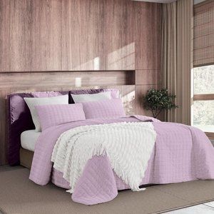 King Size Bed Lilac Velvet Quilted Coverlet 3pc Set Shabby Lavender Cottage Chic